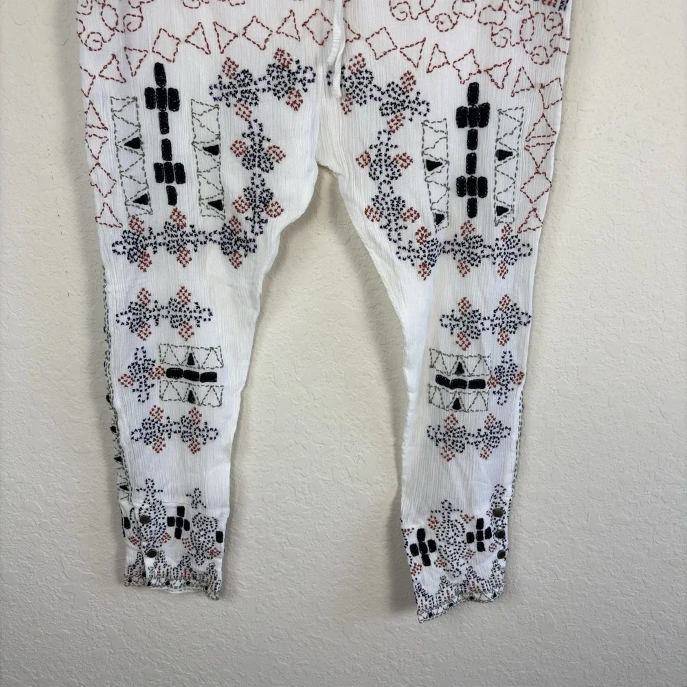 Y2k Free People M Harem Pants Jogger Drawstring Embroidered Gauze Southwestern